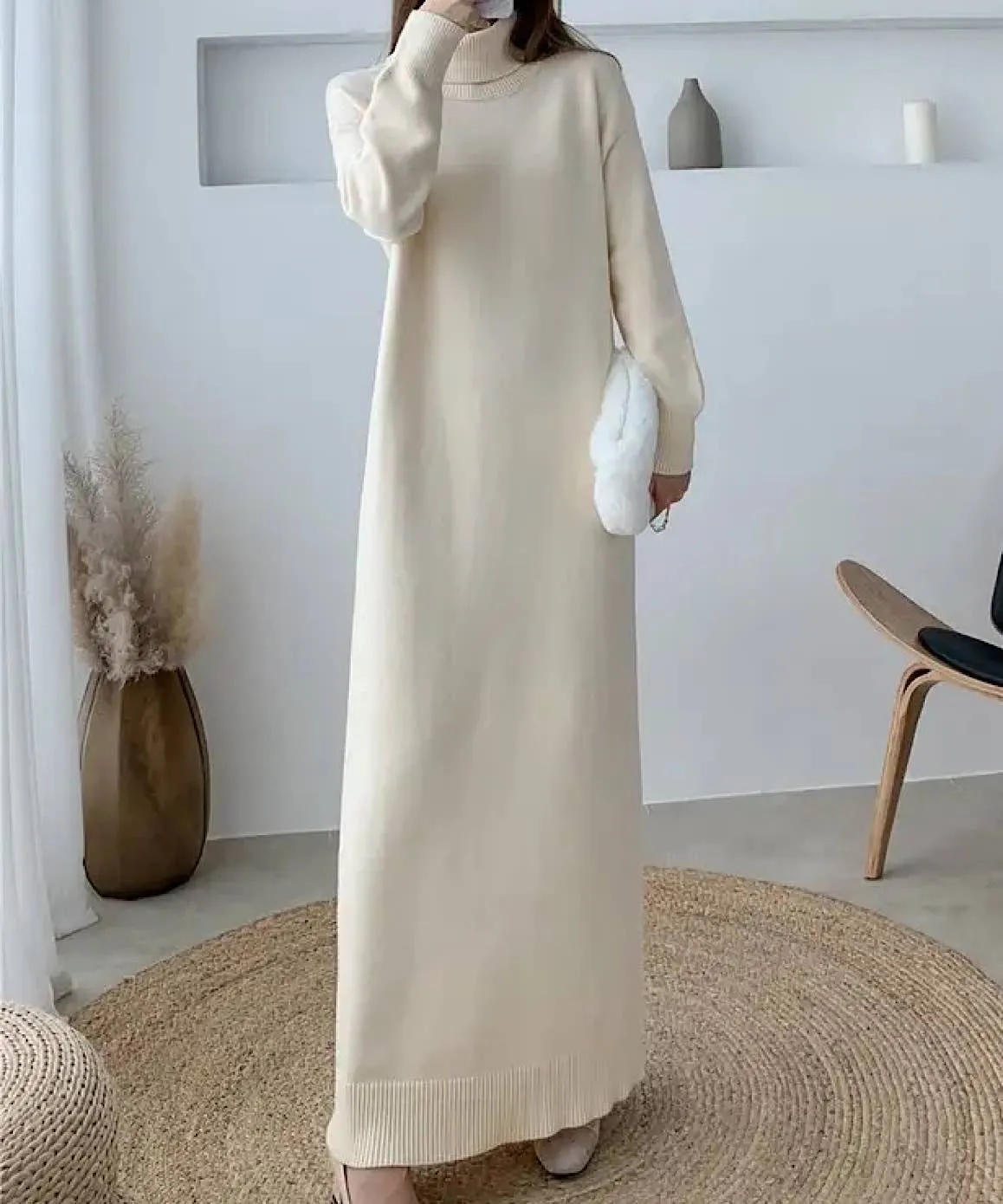 Turtleneck Long Knitted Sweater Dress