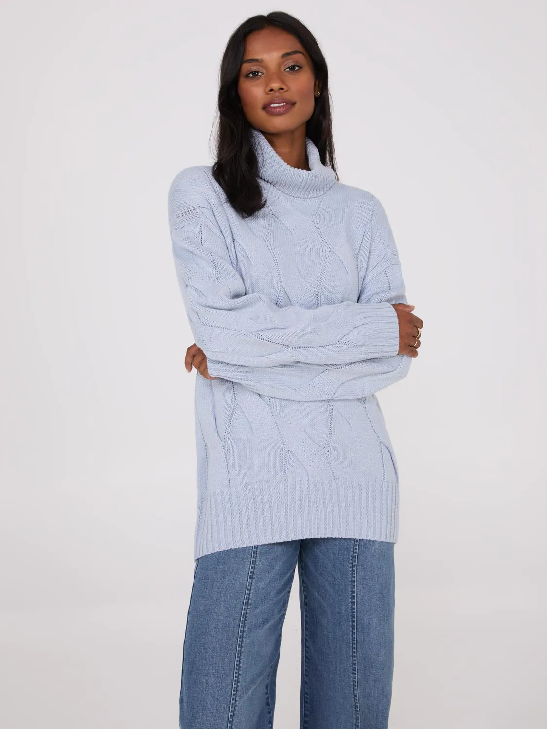 Twisted Cable Knit Turtleneck Sweater