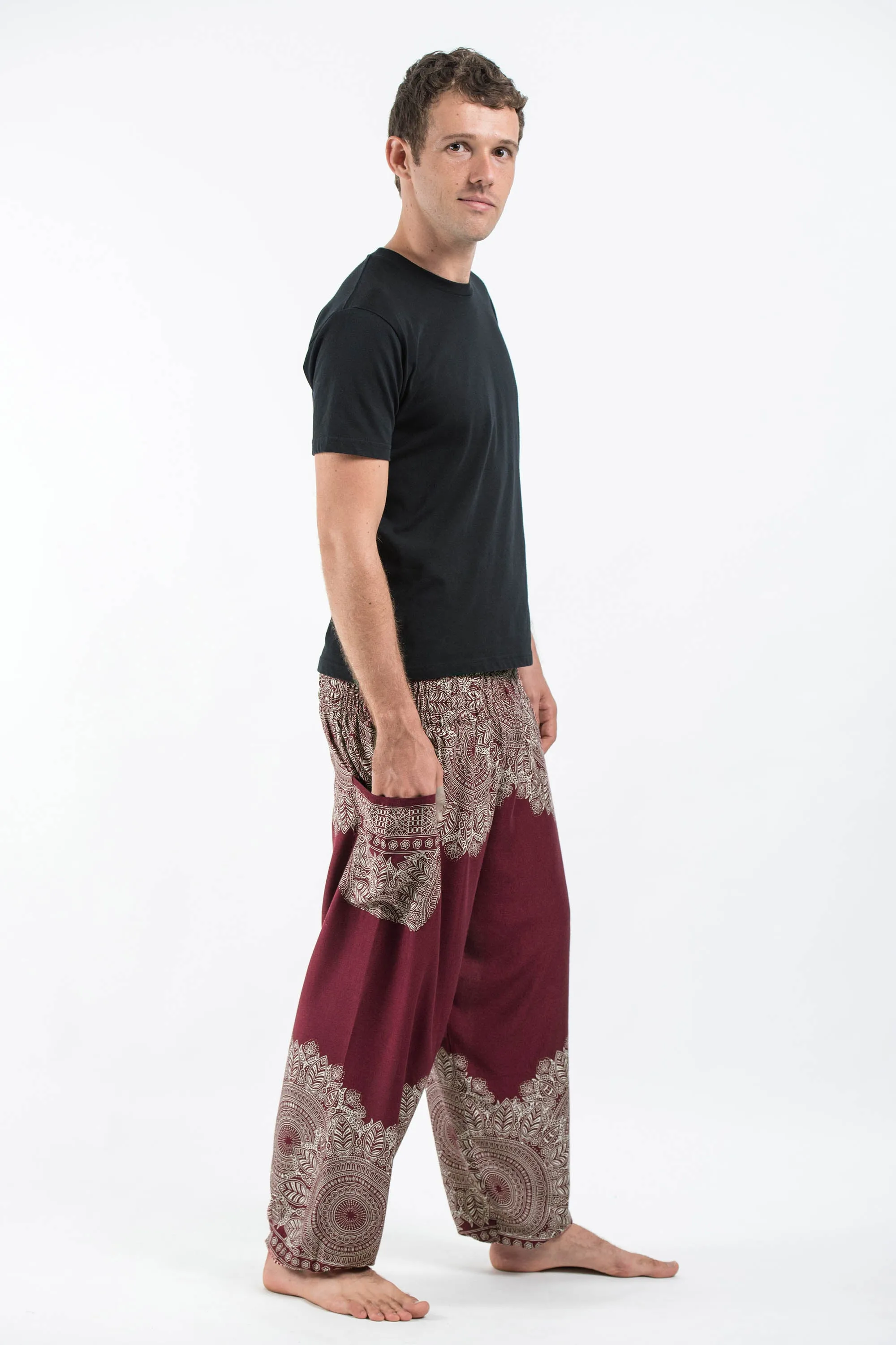 Unisex Floral Mandalas Harem Pants in Maroon