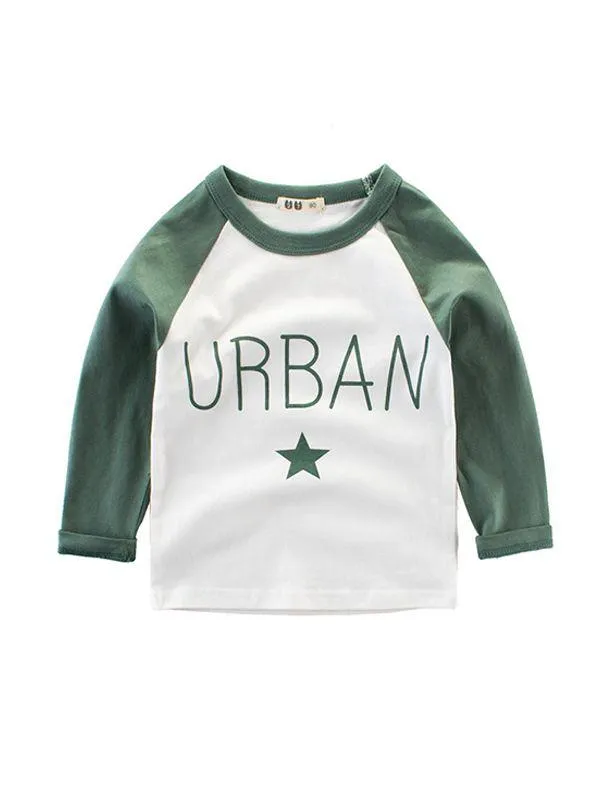 Urban Color Block Cotton Tee Sports Long-sleeve Top