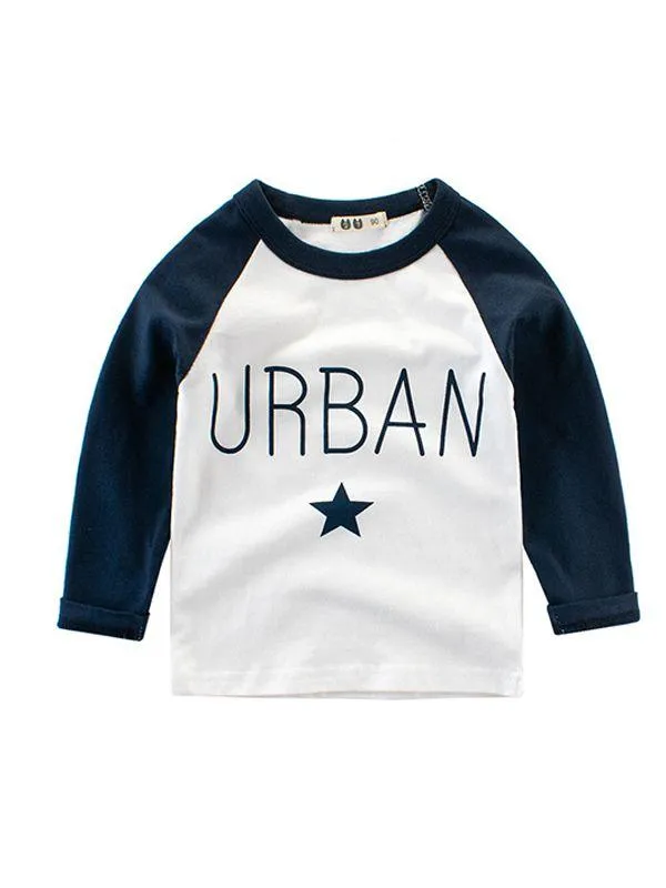 Urban Color Block Cotton Tee Sports Long-sleeve Top