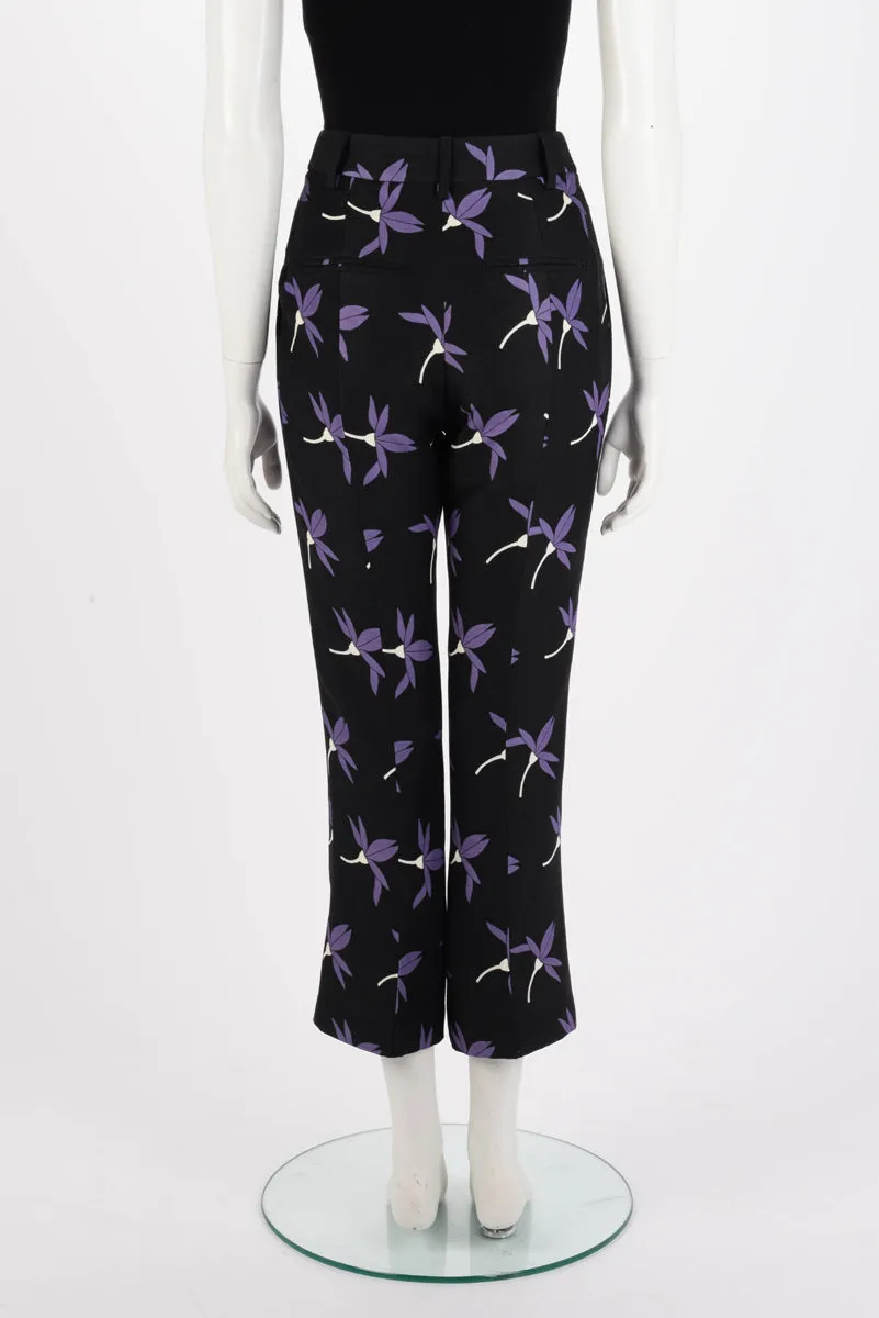 Valentino Black Wool Blend Floral Print Pant IT 40