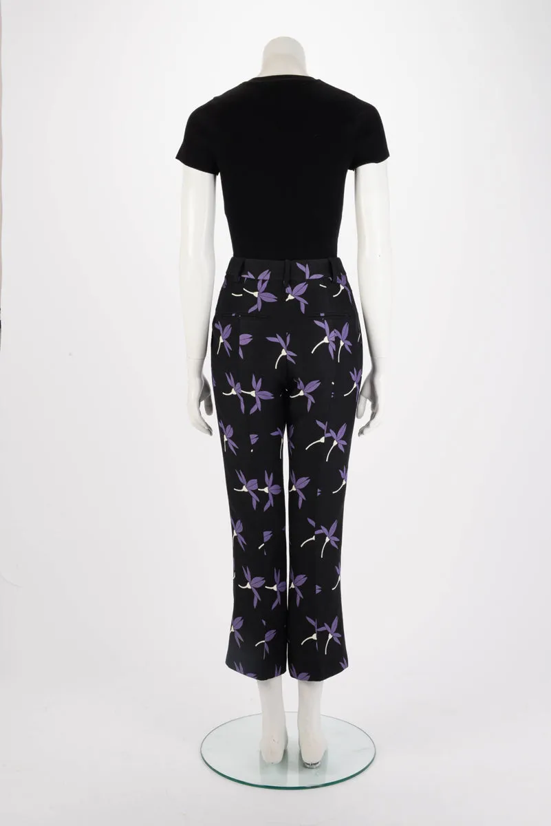 Valentino Black Wool Blend Floral Print Pant IT 40