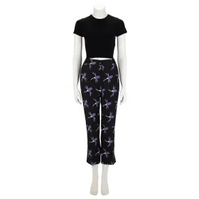 Valentino Black Wool Blend Floral Print Pant IT 40