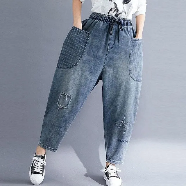 Vintage Comfortable Women Elastic High Waist Jeans