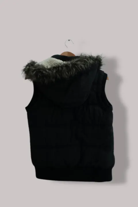 Vintage puffer vest fur sleeveless blue medium jacket