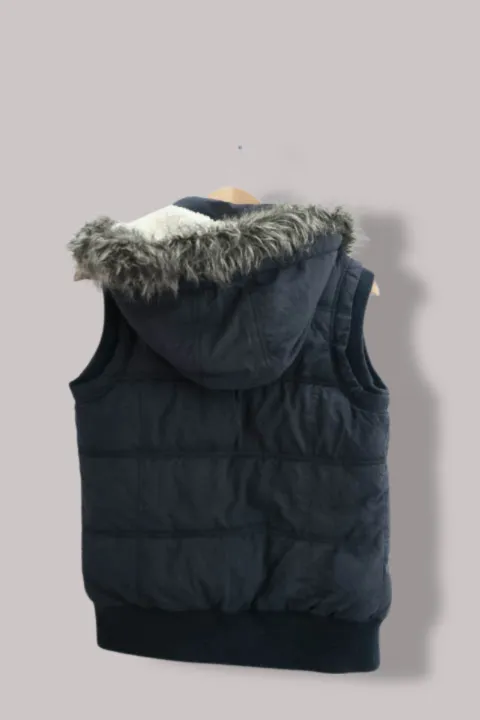 Vintage puffer vest fur sleeveless blue medium jacket