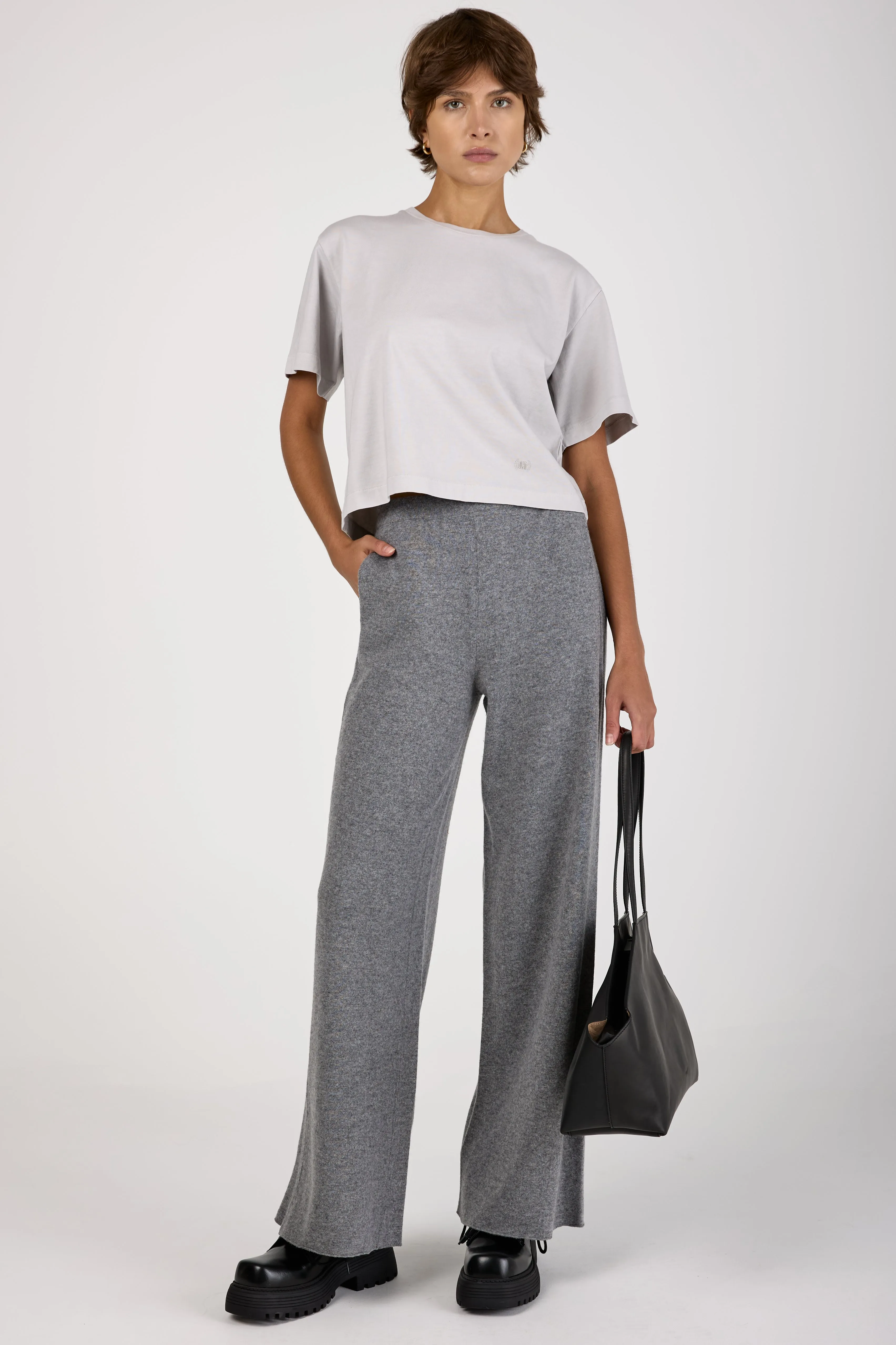 Virgin Wool Felt Wide Leg Pant in Grey