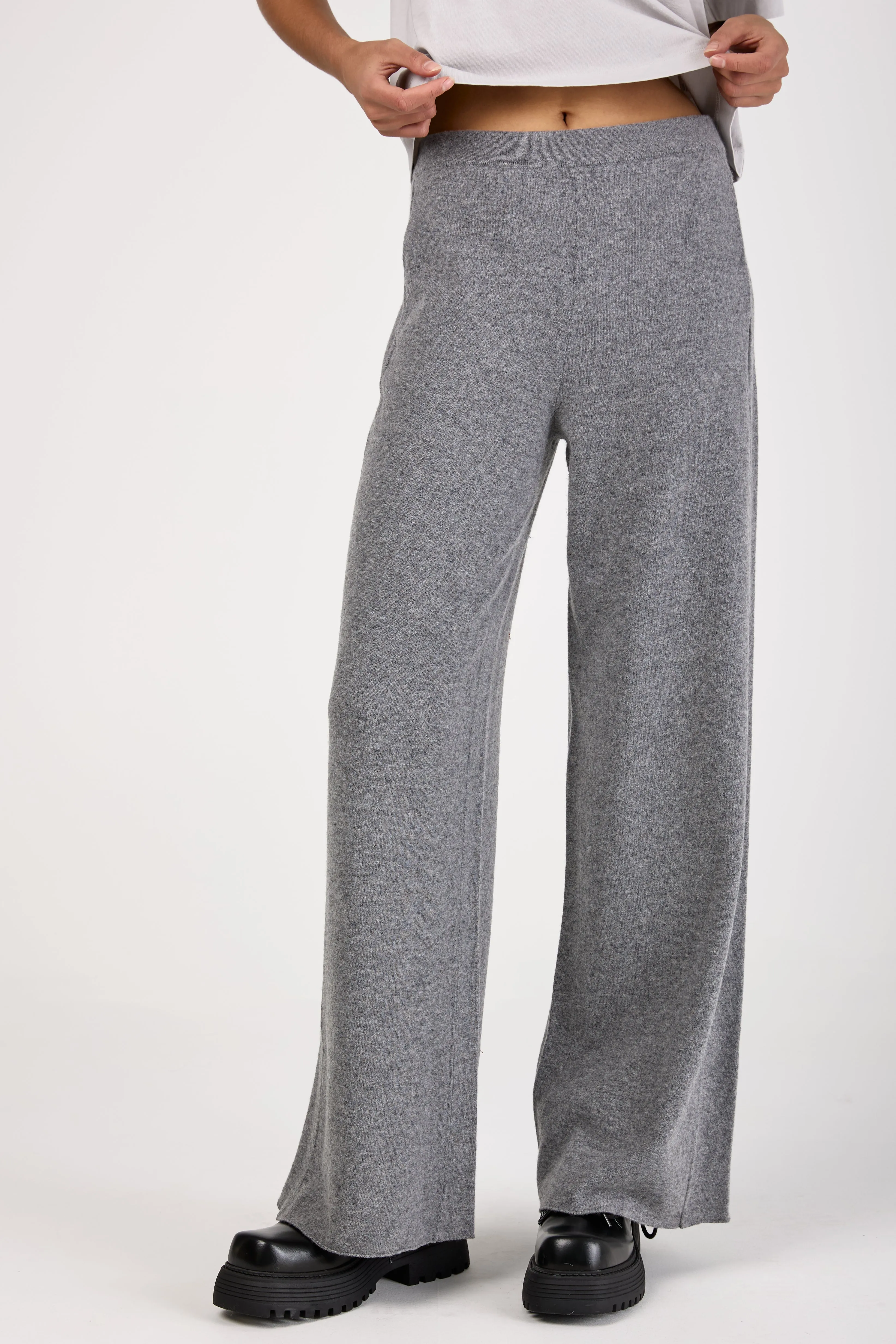 Virgin Wool Felt Wide Leg Pant in Grey