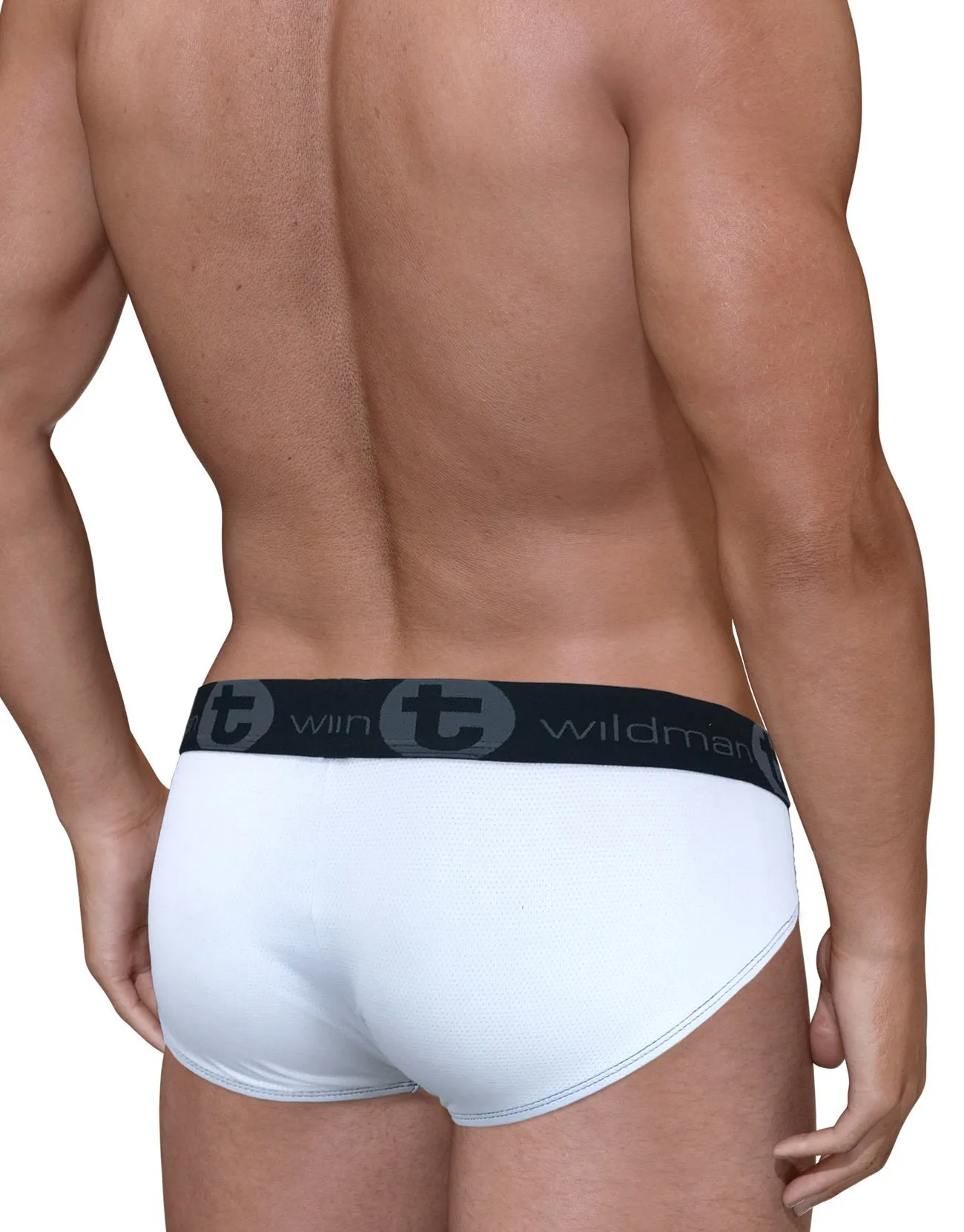 Wildmant Mesh Big Boy Pouch Brief with Stripe - White