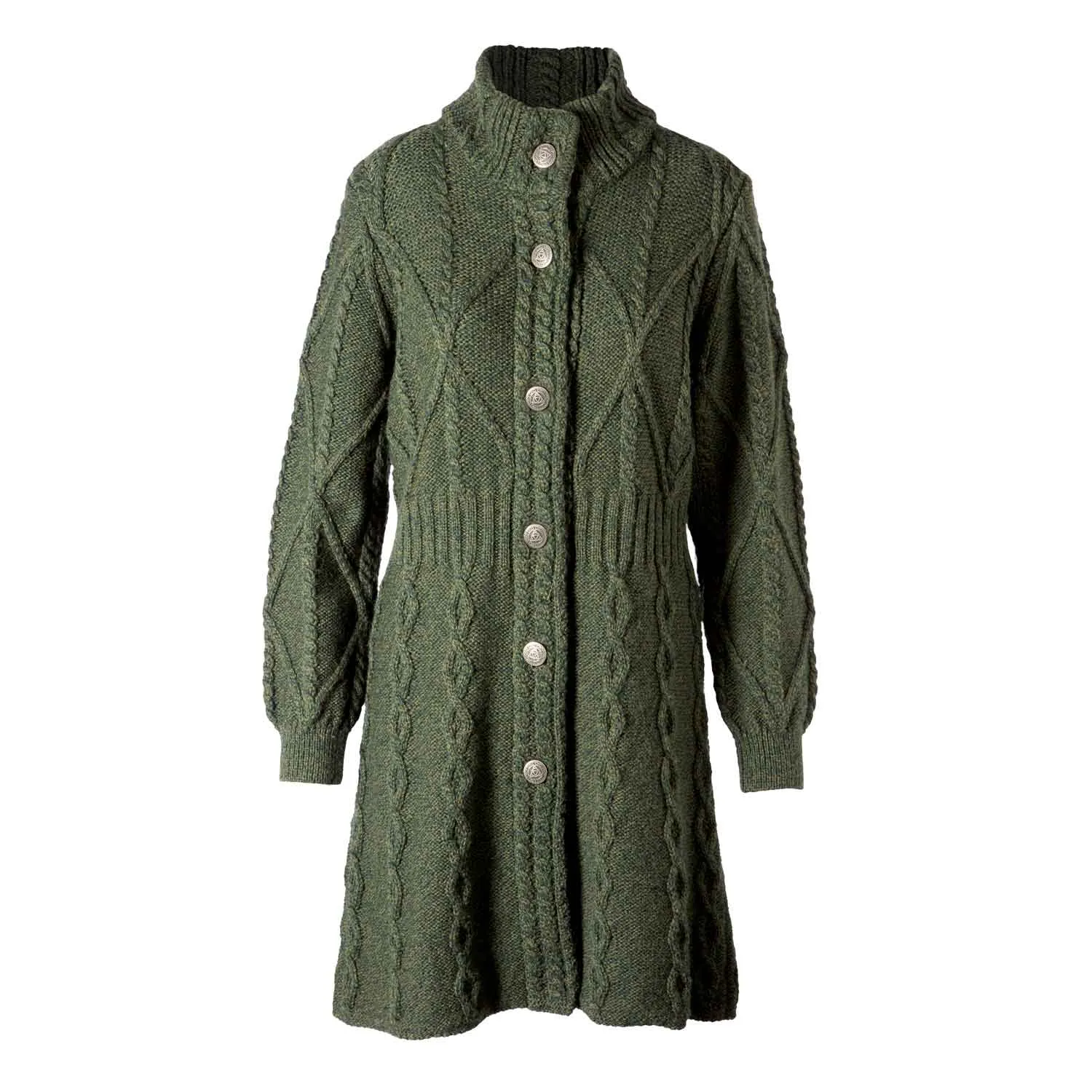 Women's Aran Cable Knit Signature Coat, Army Green