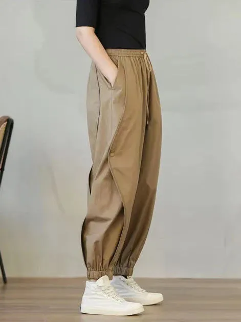 Women's Cotton Capri Fashion Designer Cargo High Waist Pants