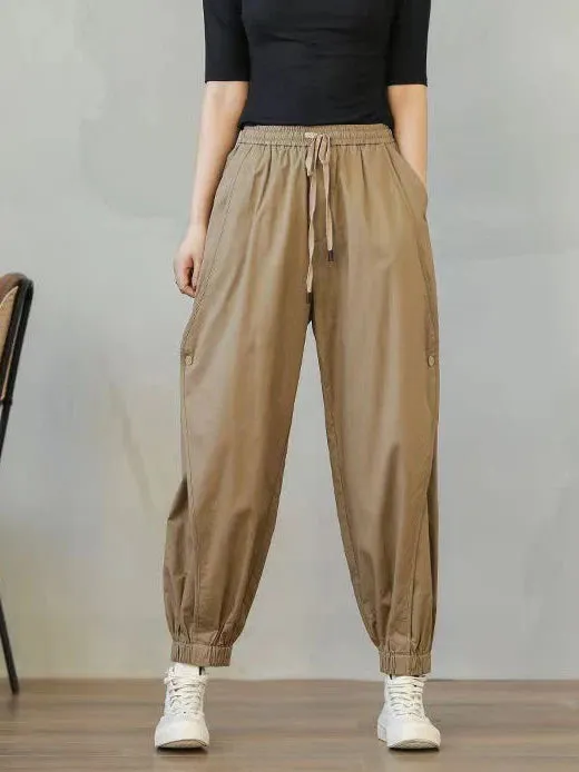 Women's Cotton Capri Fashion Designer Cargo High Waist Pants