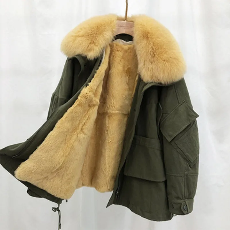 Women's Winter Casual Thick Loose Short Coat With Fox Fur