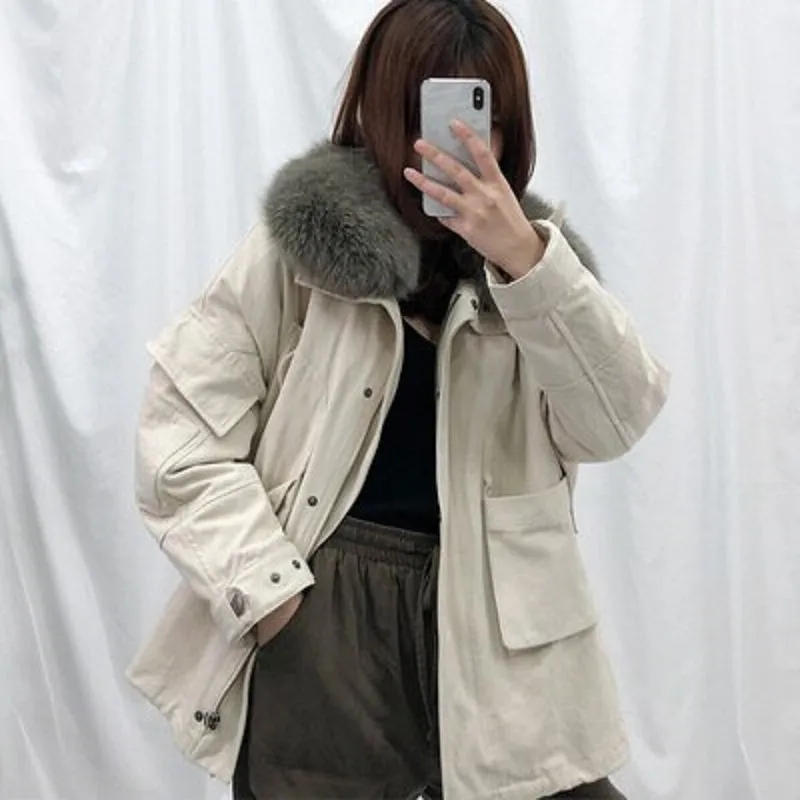 Women's Winter Casual Thick Loose Short Coat With Fox Fur