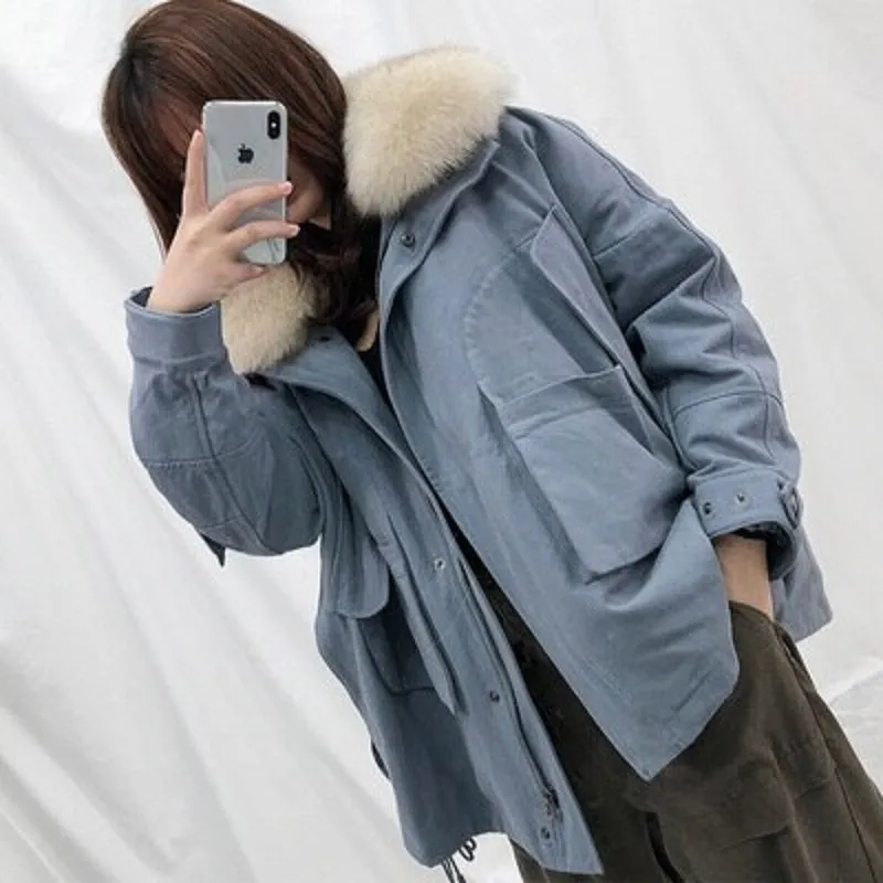 Women's Winter Casual Thick Loose Short Coat With Fox Fur