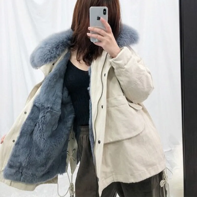 Women's Winter Casual Thick Loose Short Coat With Fox Fur