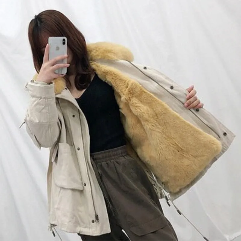 Women's Winter Casual Thick Loose Short Coat With Fox Fur