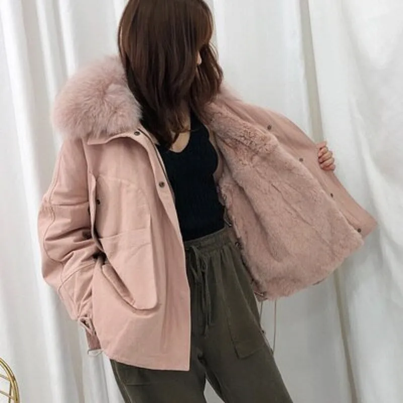 Women's Winter Casual Thick Loose Short Coat With Fox Fur