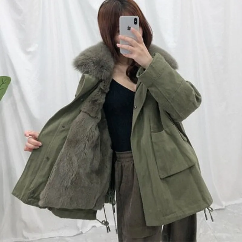 Women's Winter Casual Thick Loose Short Coat With Fox Fur