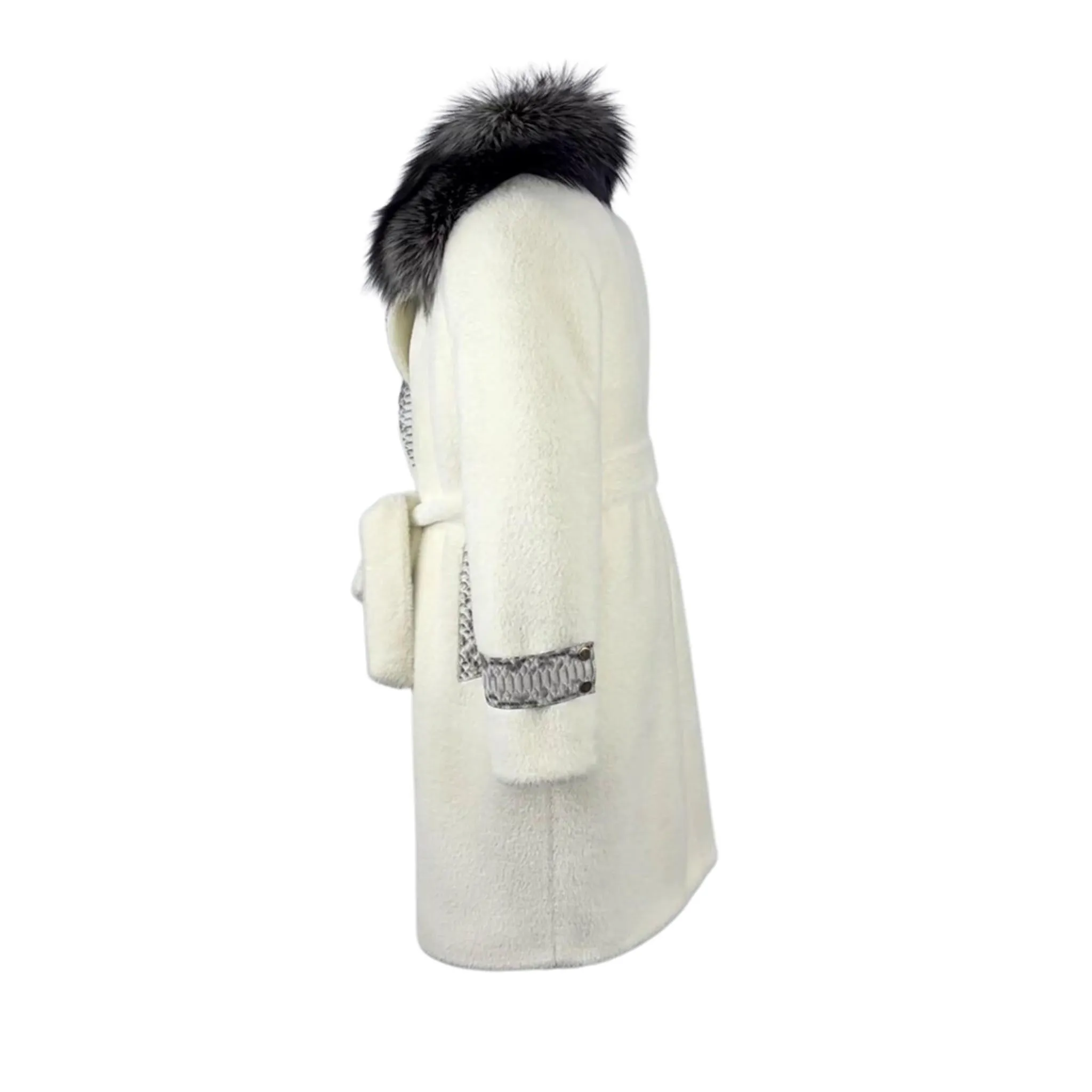 Women's Wool Coat with Silver Fox / Python Lapel Style #  VS - 150