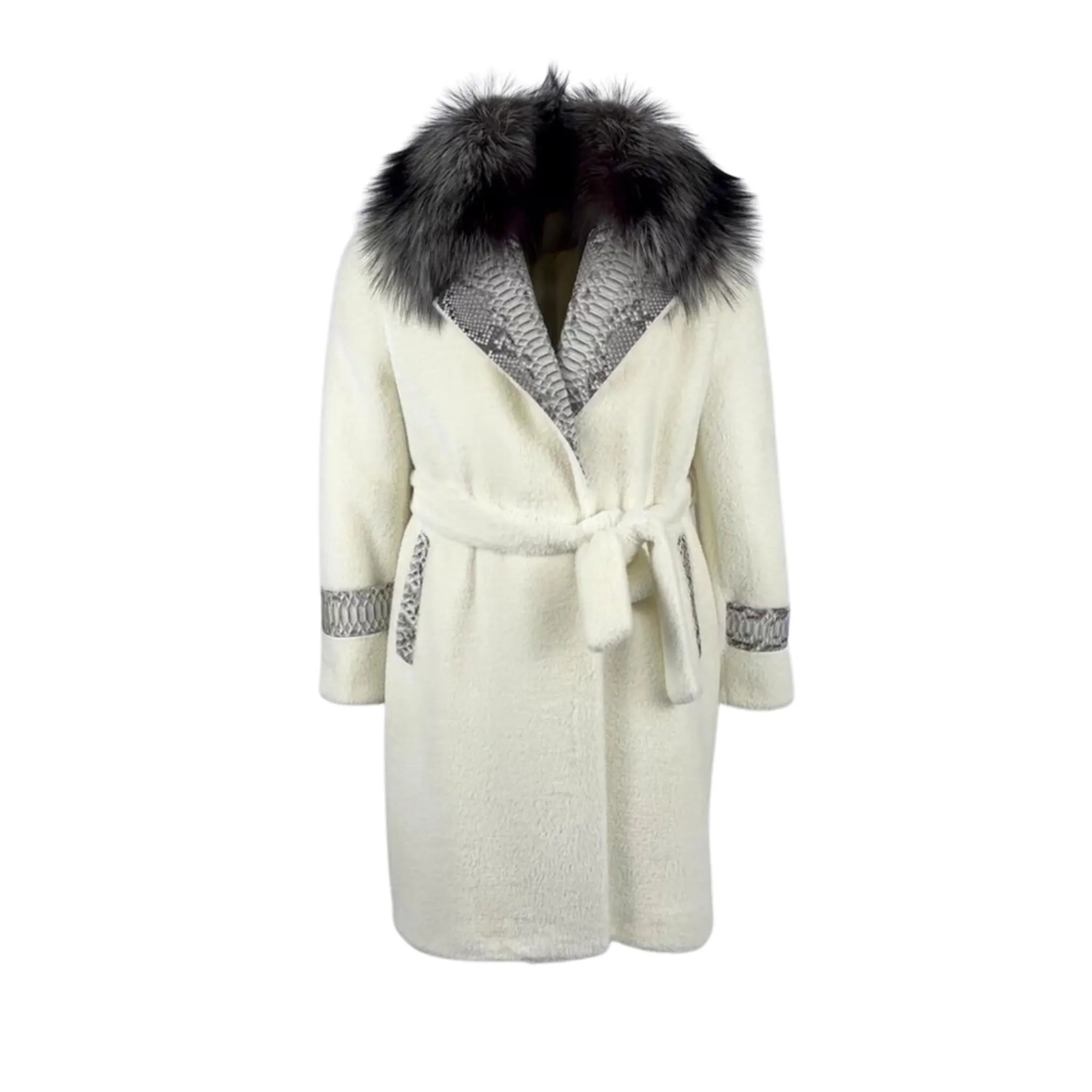 Women's Wool Coat with Silver Fox / Python Lapel Style #  VS - 150