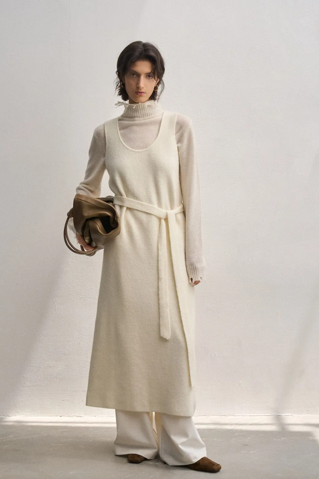 Wool containing versatile dress with a belt | 3 color