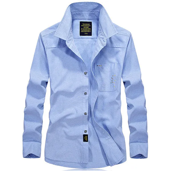 Work Shirt for Men Solid Color Long Sleeves Cotton