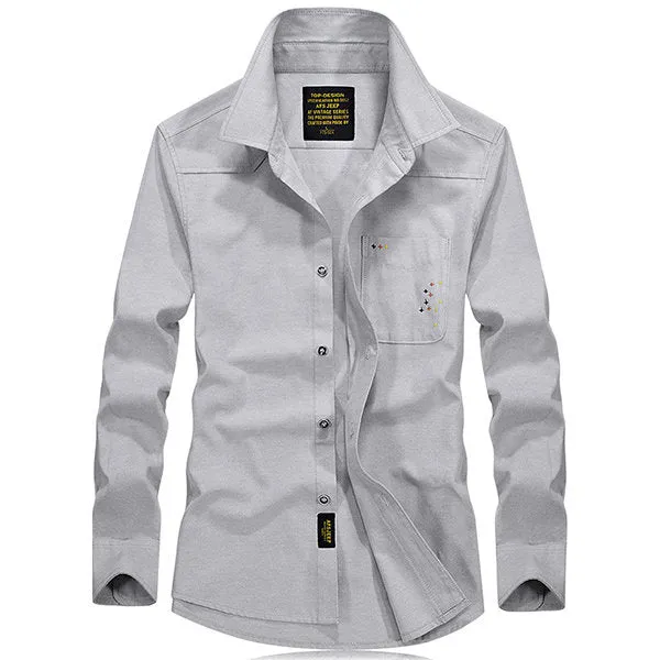 Work Shirt for Men Solid Color Long Sleeves Cotton