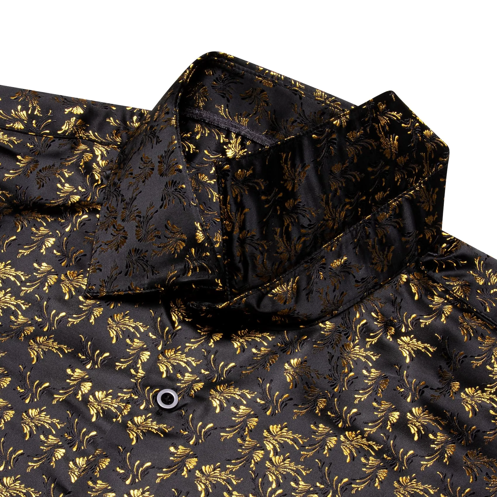 YourTies Black Men's Shirt Gold Jacquar Floral Shirt Silk Dress Shirt