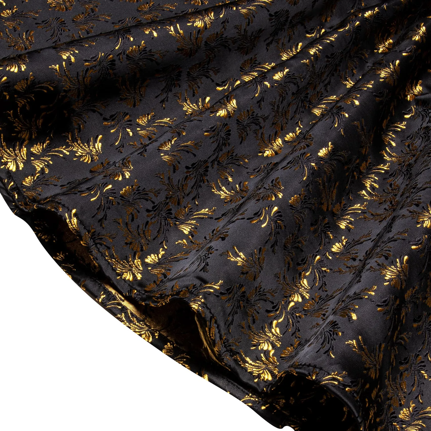 YourTies Black Men's Shirt Gold Jacquar Floral Shirt Silk Dress Shirt