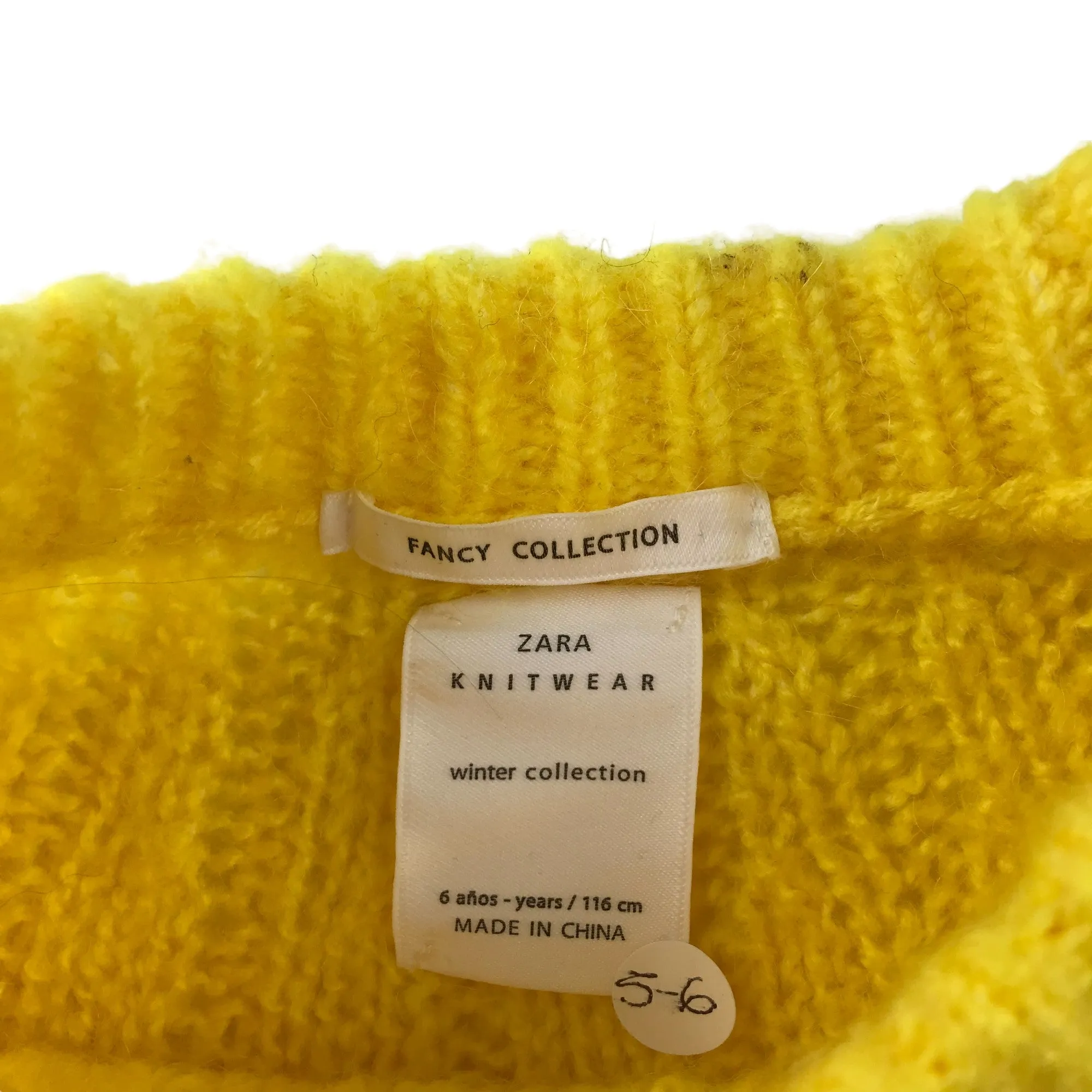 Zara jumper 5-6 years bright yellow knitted wool mix