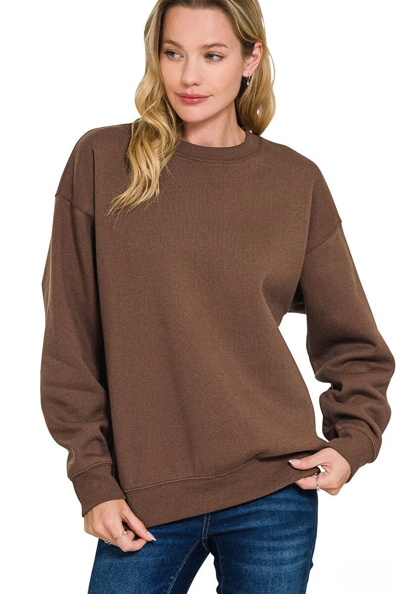 Zenana Basic Fleece Crew Neck Pullover Sweatshirt