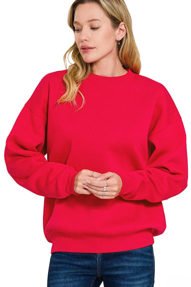 Zenana Basic Fleece Crew Neck Pullover Sweatshirt