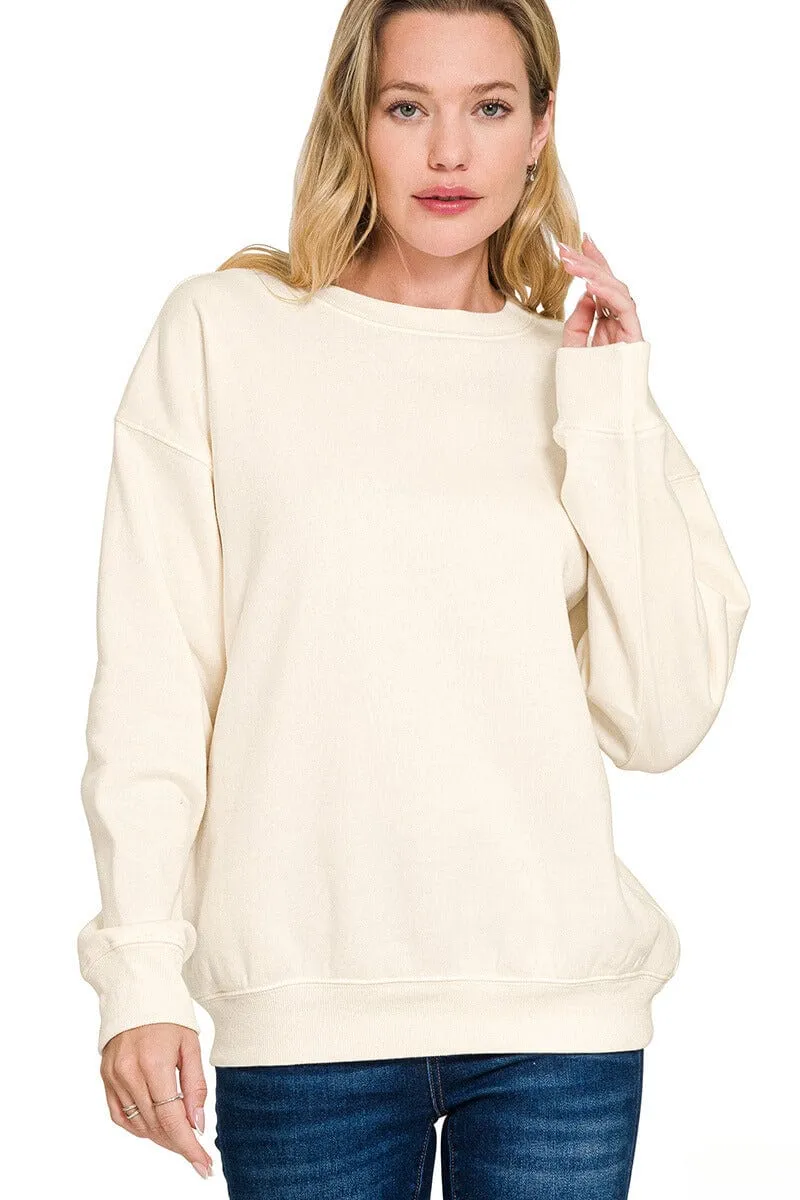 Zenana Basic Fleece Crew Neck Pullover Sweatshirt