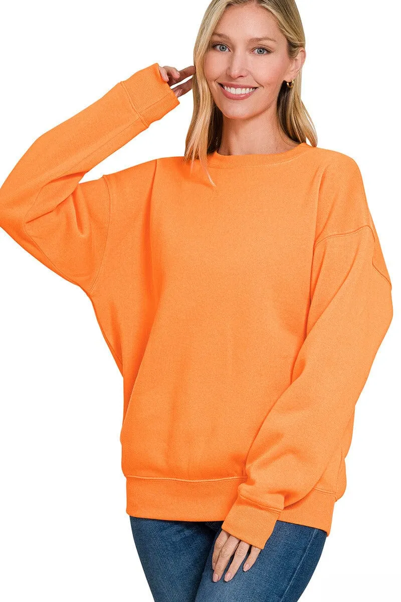 Zenana Basic Fleece Crew Neck Pullover Sweatshirt