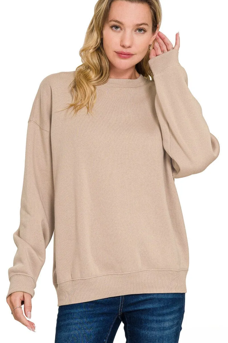 Zenana Basic Fleece Crew Neck Pullover Sweatshirt